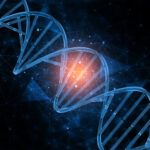 Cadena de ADN en 3D con luz interior energética