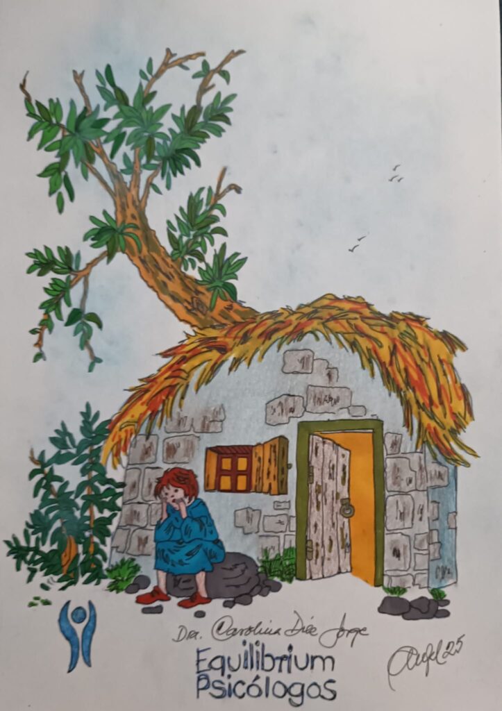 Una casa con una chimenea en la que crece un árbol.